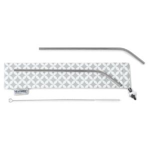 NWT Norwex REGULAR SIZE Stainless Steel Straw Set